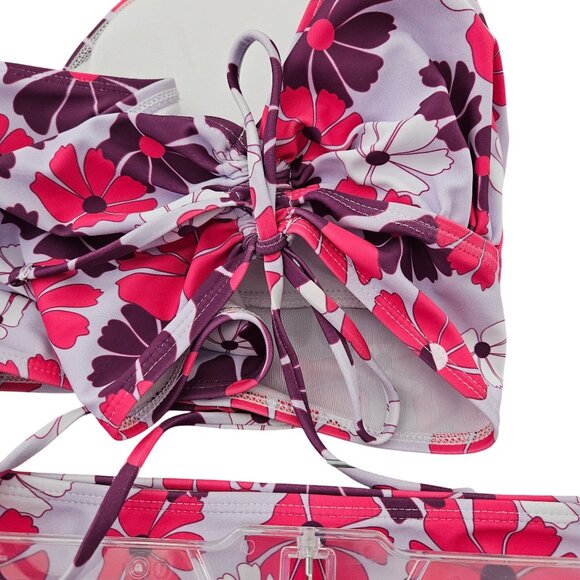 Two-Piece Floral Halter Bikini Swimsuit XL Pink & Purple Polyester/Elastane - Picture 3 of 4